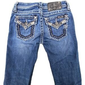 Miss Me 24x28 Girls Size 12 Denim Blue Jeans Embellished Pockets Whiskered